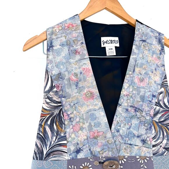 Vintage Yasuko Patchwork Vest Kimono Silk Waistcoat Small Medium Japanese - Picture 7 of 8